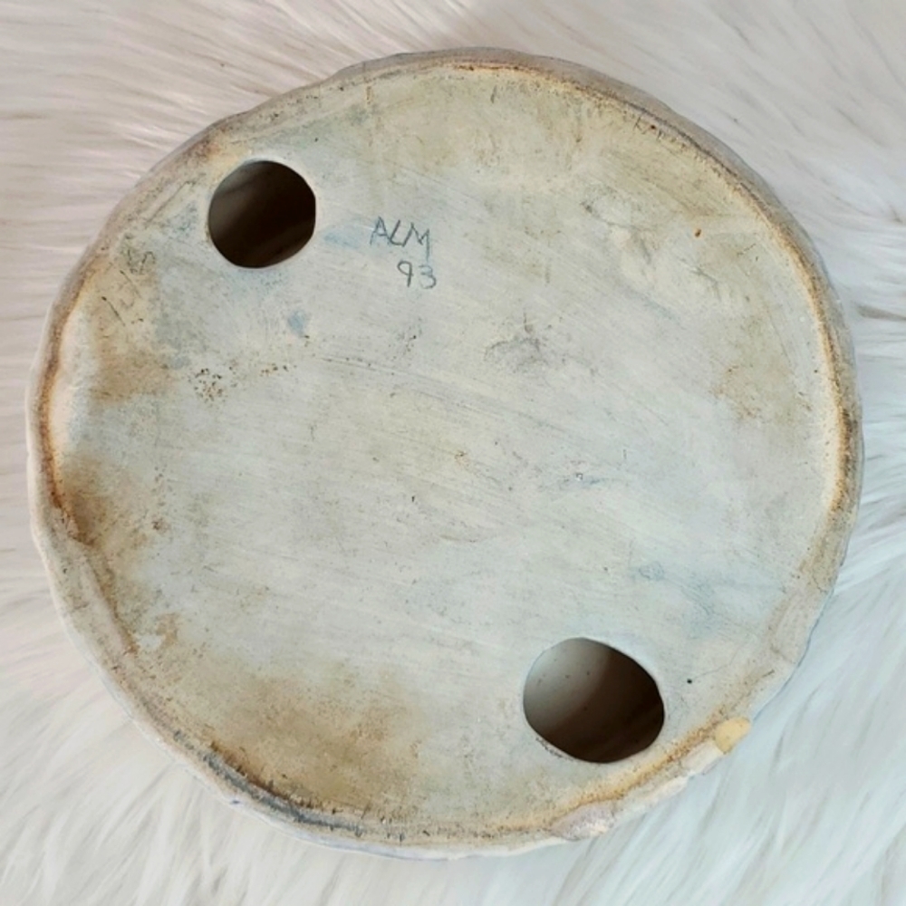 Vintage 90s Ceramic Handpainted Molded Textured 3D Signed Animal Pet Food Dish - Picture 13 of 17